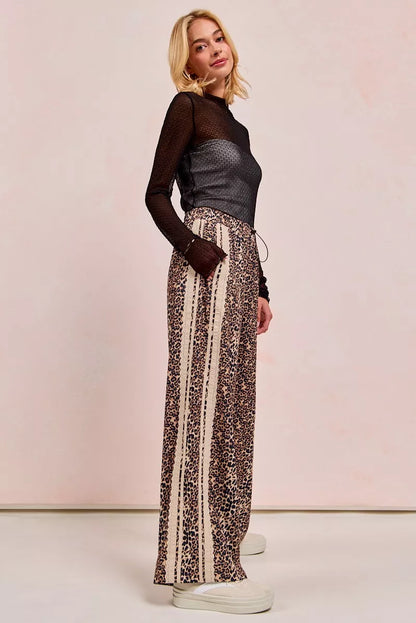 BiBi Leopard Printed Track Pants with Side Contrast Lace