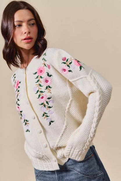 SO ME Floral Embroidered Coquette Sweater Cardigan