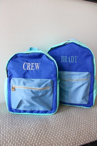 Blue + Teal Colorblock Backpack -PLAIN NO EMBROIDERY