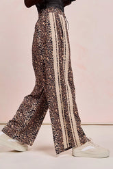 BiBi Leopard Printed Track Pants with Side Contrast Lace
