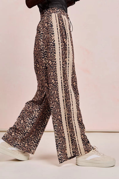 BiBi Leopard Printed Track Pants with Side Contrast Lace