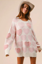 BiBi Heart Pattern Sweater with Pearl Detail