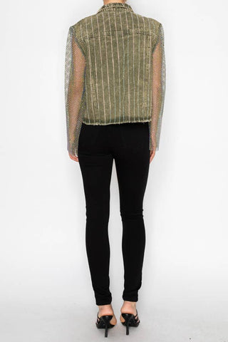 Denim jacket w/ sparkly details  OLS-4777SW OLIVE: SW OLIVE / XL