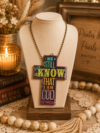 Be Still & Know Rhinestone Cross Statement Necklace