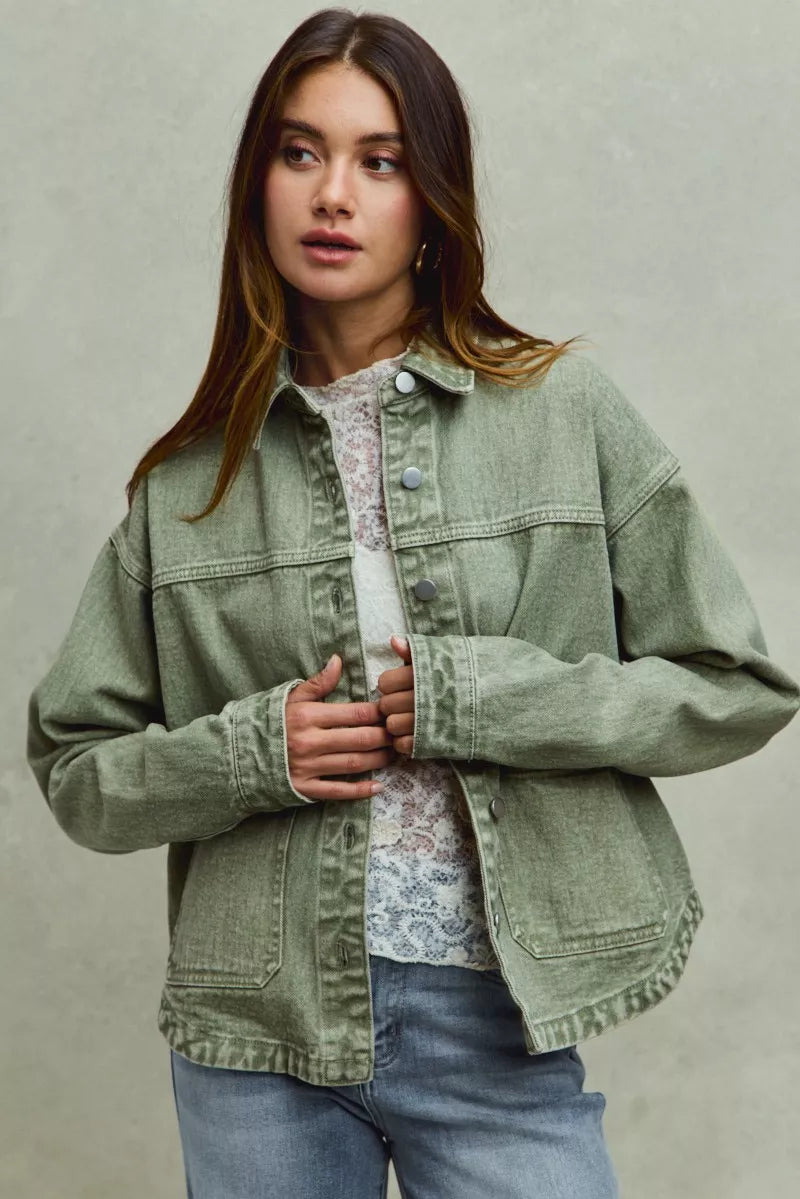 SO ME Vintage Washed Button Twill Shacket
