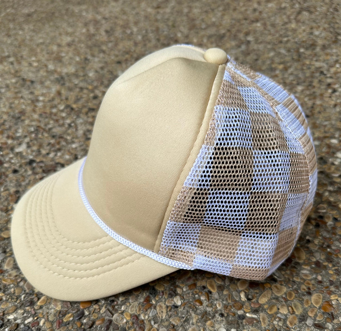 Tan Checkered Trucker Hat