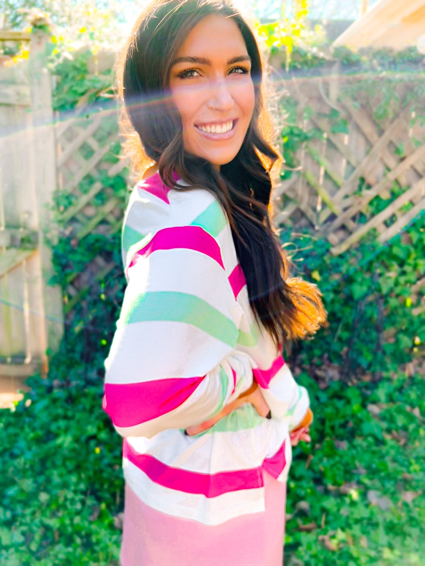 Mimi Multi-Color Striped Bell Sleeve Top