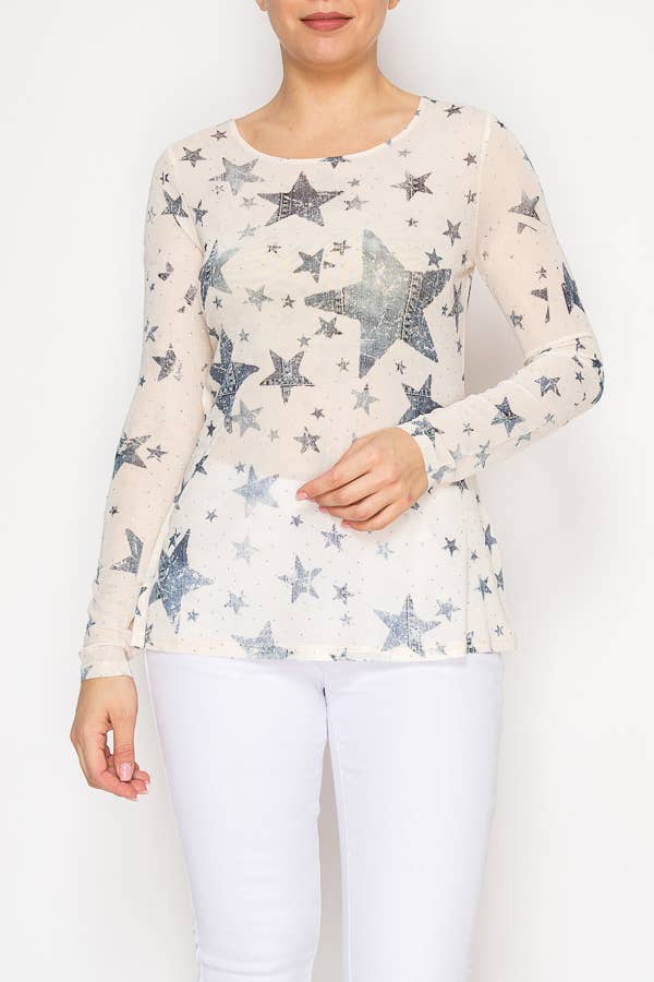 Sparkly Sheer Mesh Top  – 4847BG BLUE STAR