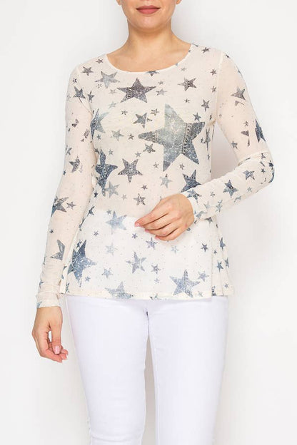 Sparkly Sheer Mesh Top  – 4847BG BLUE STAR