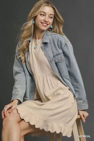 Umgee Linen Ruffle Hem Babydoll Dress