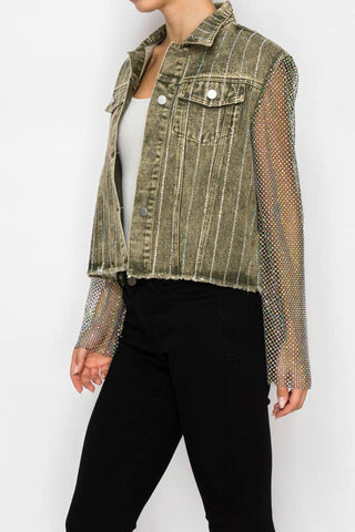 Denim jacket w/ sparkly details  OLS-4777SW OLIVE: SW OLIVE / XL