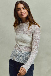 SO ME Lace Long Sleeve 3d Effect Floral Layering Top