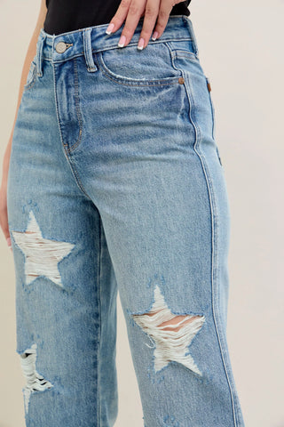 Judy Blue Full Size High Waist Rigid Magic Star Shaped Destroy 90's Straight Jeans Plus Size