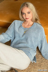 Zenana Washed 3/4 Sleeve Boxy Sweater