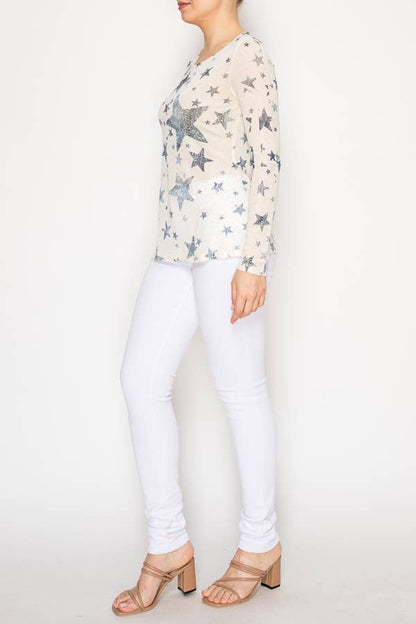 Sparkly Sheer Mesh Top  – 4847BG BLUE STAR