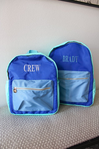 Blue + Teal Colorblock Backpack -PLAIN NO EMBROIDERY