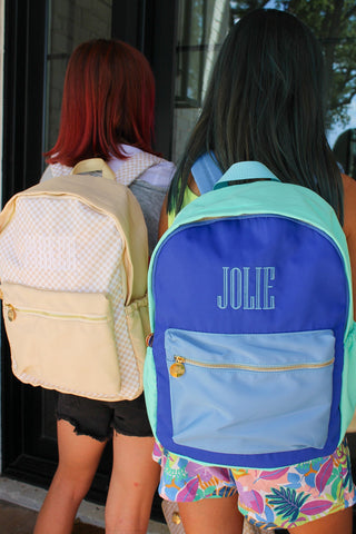 Blue + Teal Colorblock Backpack -PLAIN NO EMBROIDERY