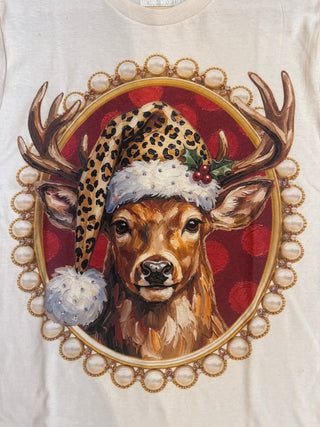 Leopard Reindeer Cream Graphic Tee 2164