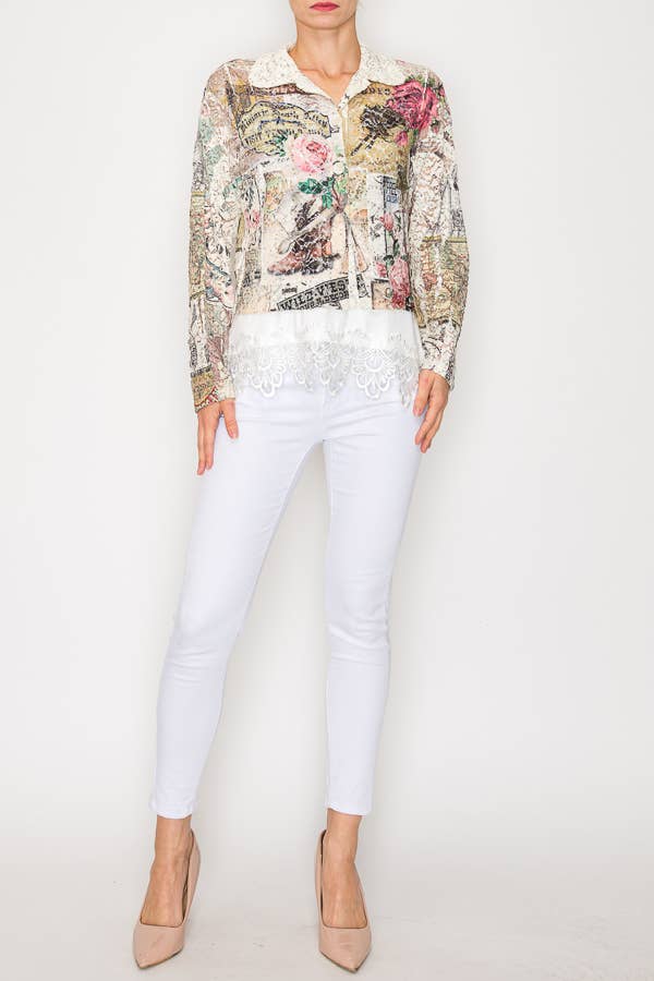 Cropped Sequin Embellished Button-Up Jacket -4811IV ROSE WEST