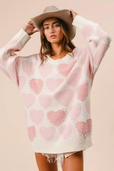 BiBi Heart Pattern Sweater with Pearl Detail