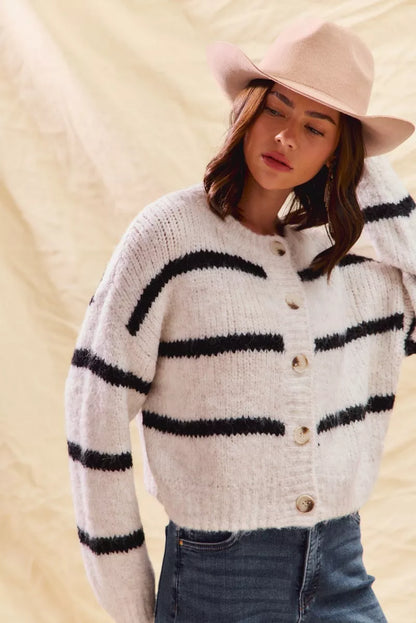 SO ME Stripe Soft Touch Button Cozy Sweater Cardigan