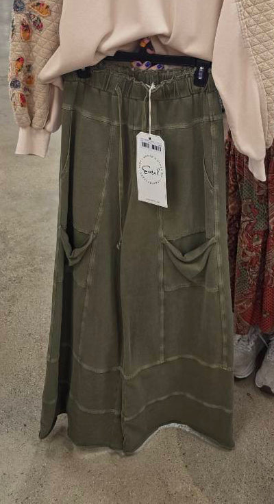 EASEL Washed Olive Cargo Wide-Leg Lounge Pants