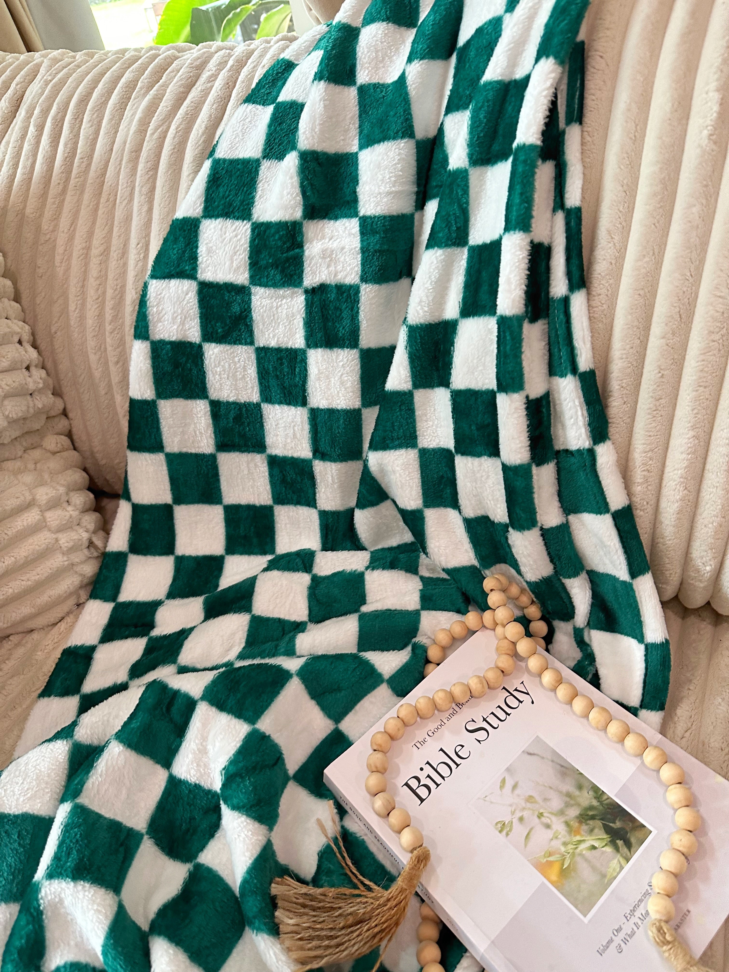 Green Checkered Throw Blanket