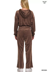 Zenana Velvet Zip Up Hoodie and Pants Set