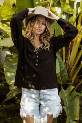 BiBi V Neck Sweater Top With Button Details