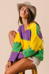BiBi Stitch Detail Mardi Gras Stripes Sweater