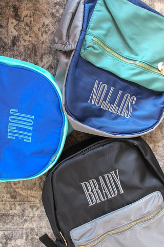 Blue + Teal Colorblock Backpack -PLAIN NO EMBROIDERY