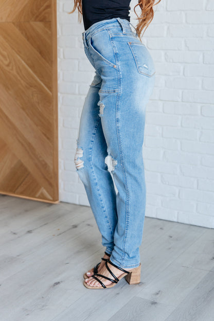 Denim Aiden High Rise Patch Pocket Distressed Boyfriend Jeans