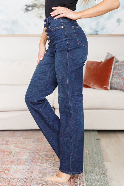 Denim Arlo High Rise Button-Fly Straight Jeans