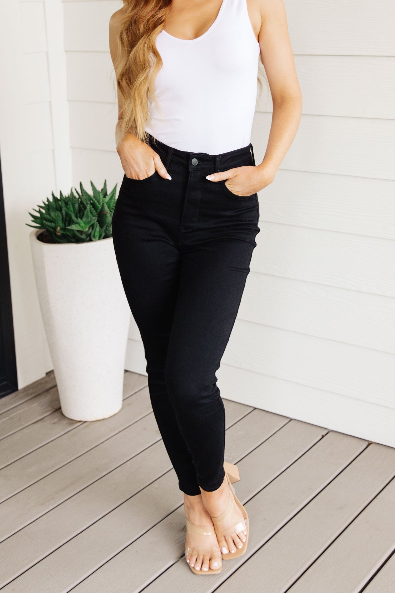 Denim Audrey High Rise Control Top Classic Skinny Jeans in Black