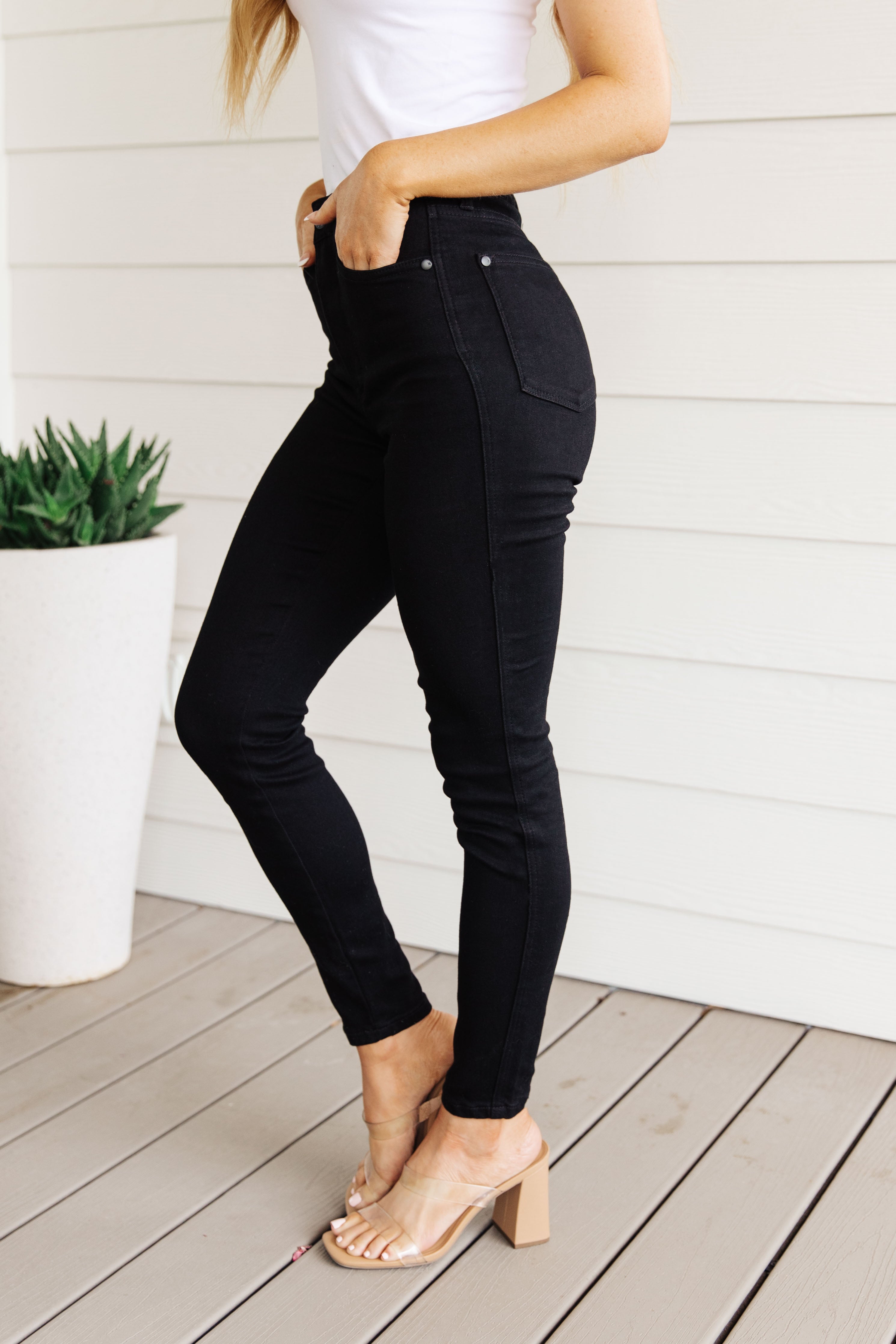 Denim Audrey High Rise Control Top Classic Skinny Jeans in Black