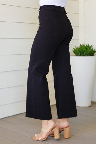 Denim August High Rise Wide Leg Crop Jeans in Black
