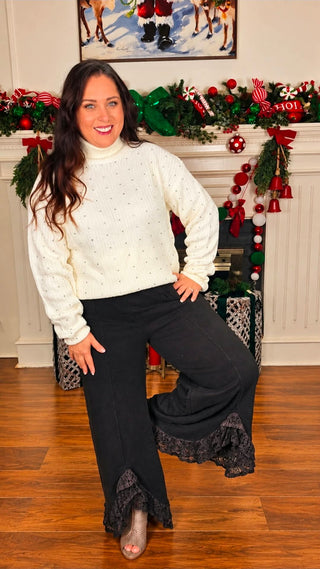 Romantic Lace Mineral Wash Whisper Wide Leg Pants: Charcoal Black