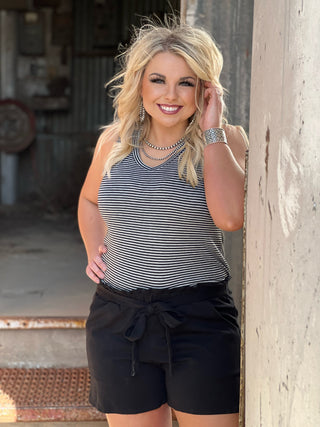 Bottoms Brenna Black Tie-Waist Shorts