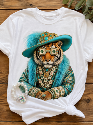 Mahjong Tiger King Rhinestone Graphic Tee