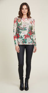 Embellished Santa Mesh Top
