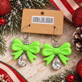 Merry Mischief Green Bow Earrings