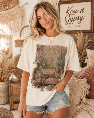 Leopard Wallpaper Cream Graphic Tee 2029