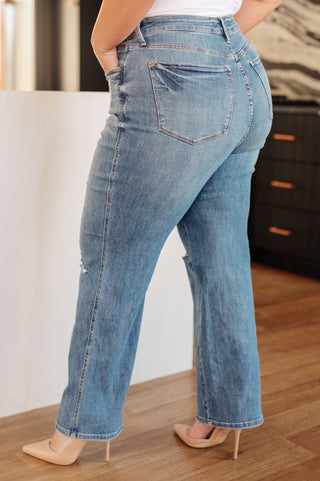 Denim Bree High Rise Control Top Distressed Straight Jeans