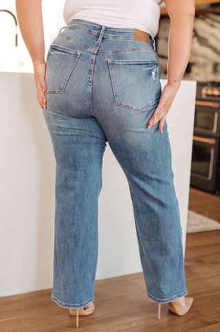 Denim Bree High Rise Control Top Distressed Straight Jeans