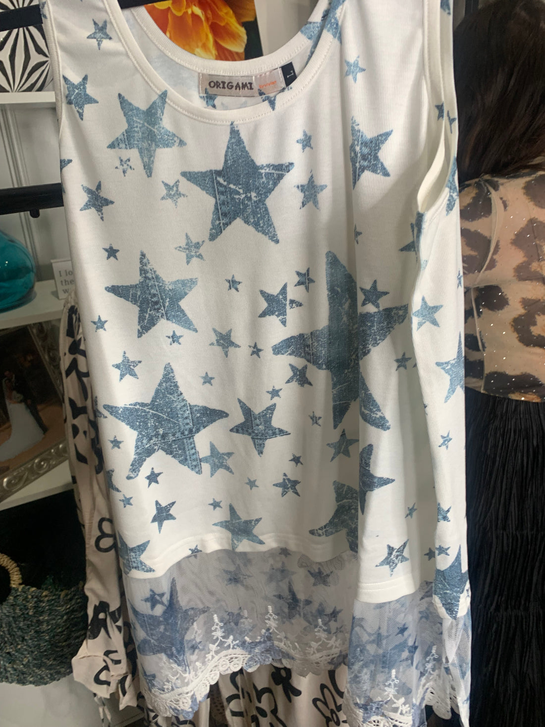 Blue Star Lace Hem Tank Top