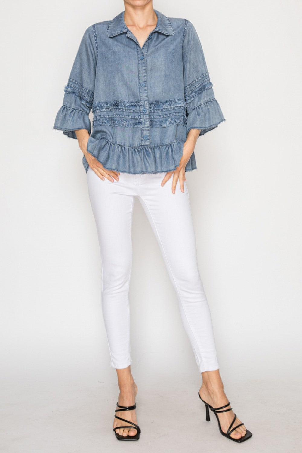 Ruffle Detail Chambray Jacket