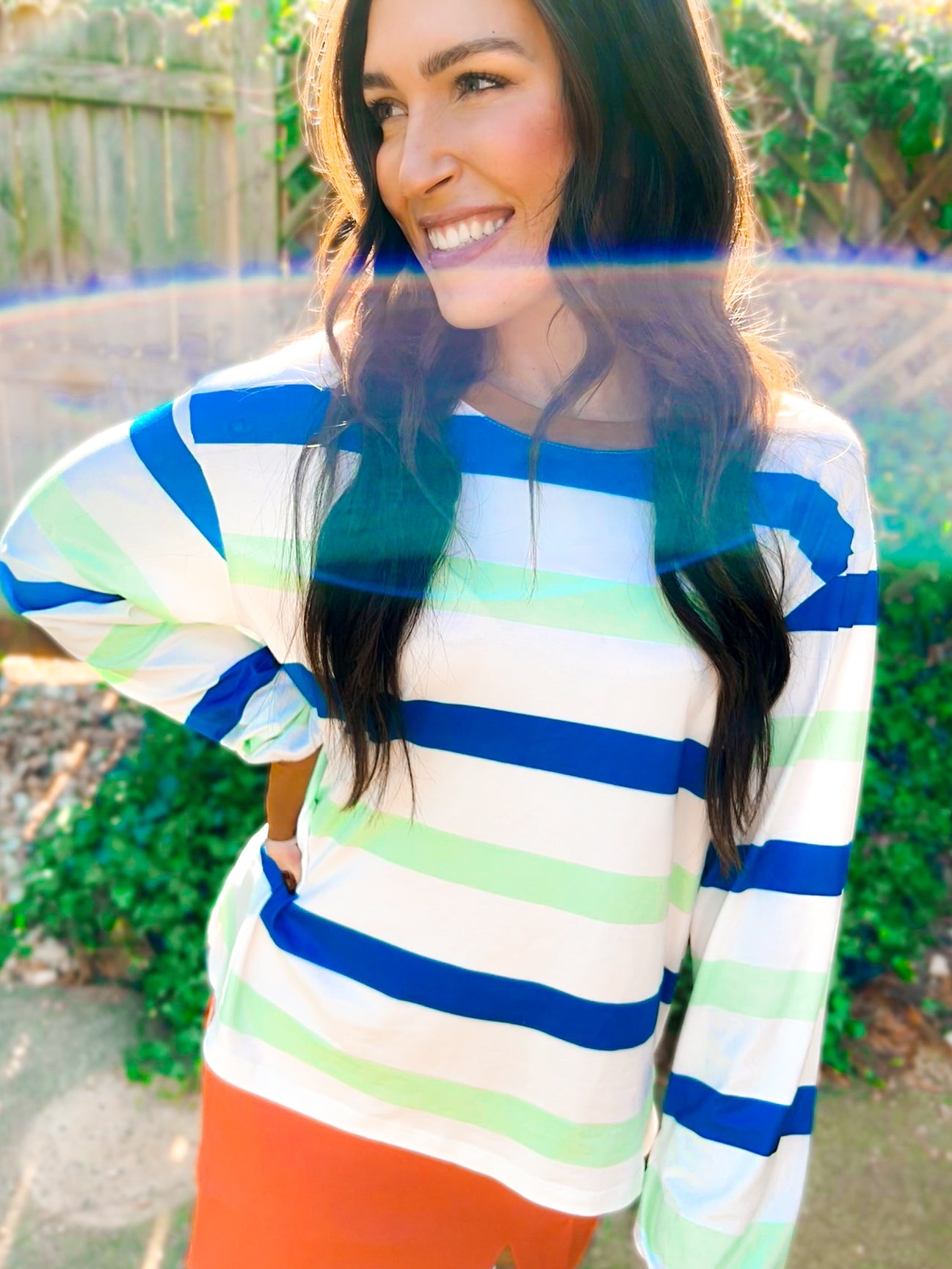 Mimi Multi-Color Striped Bell Sleeve Top