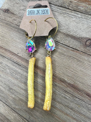 Sparkly French Fry Rhinestone Hoop Earrings by Sandra Ling Designs