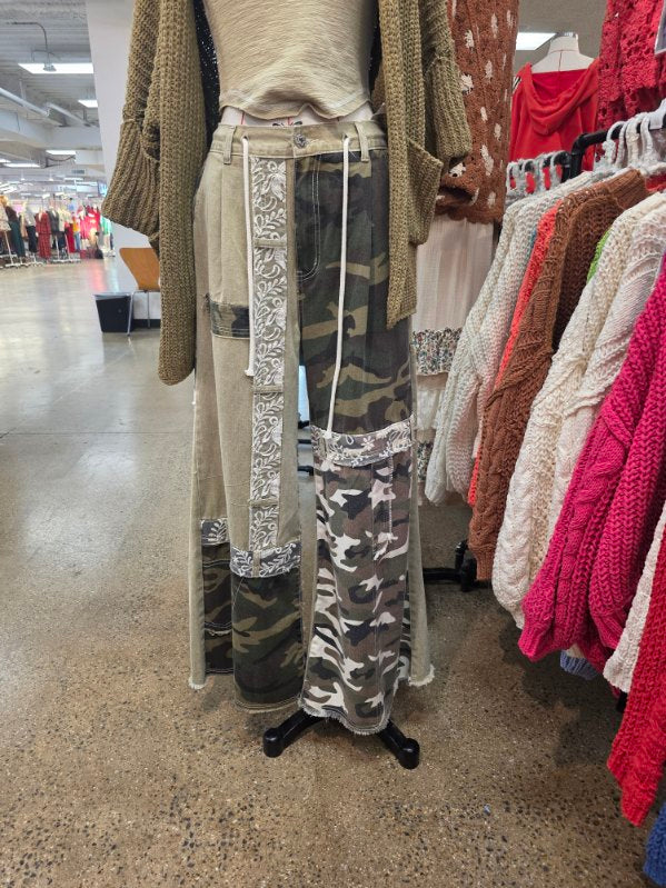 Camo Patchwork Wide Leg Cargo Pants