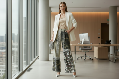 Camoflauge Patchwork Wide Leg Cargo Pants